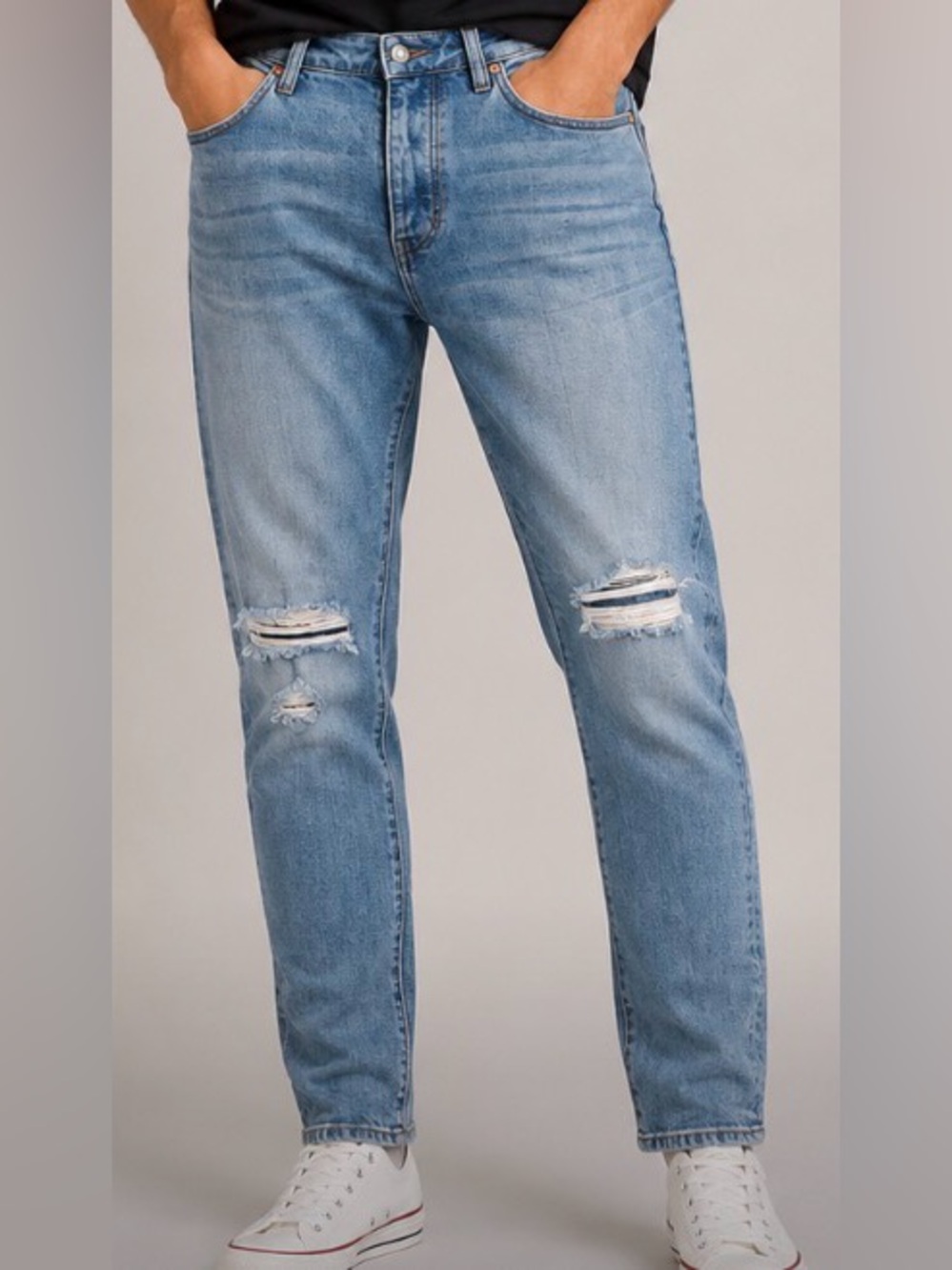 Neuw Ray Tapered Mens Distressed Ripped Knee Jeans Size 31 X 34